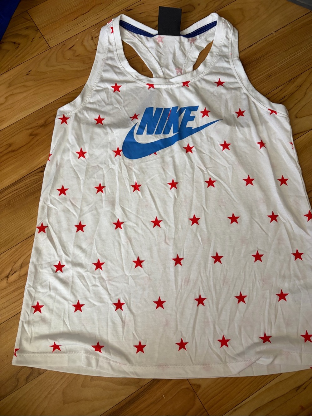 Nike White Tank with Blue swoosh and Red Star Detail